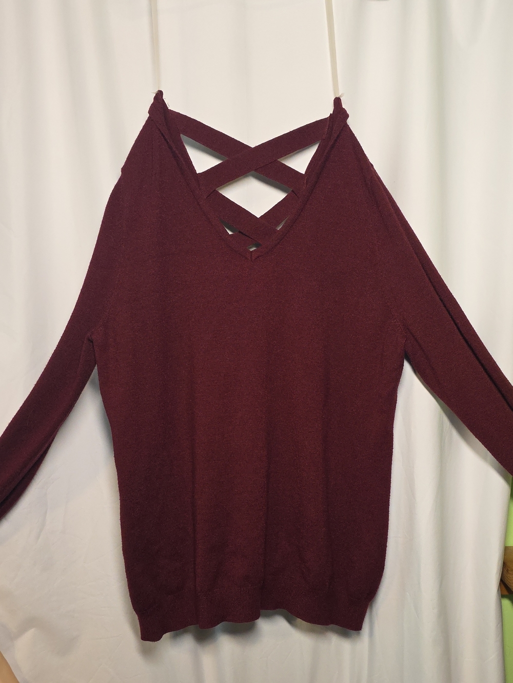 Crisscross Back V-Neck Sweater in Deep Burgundy